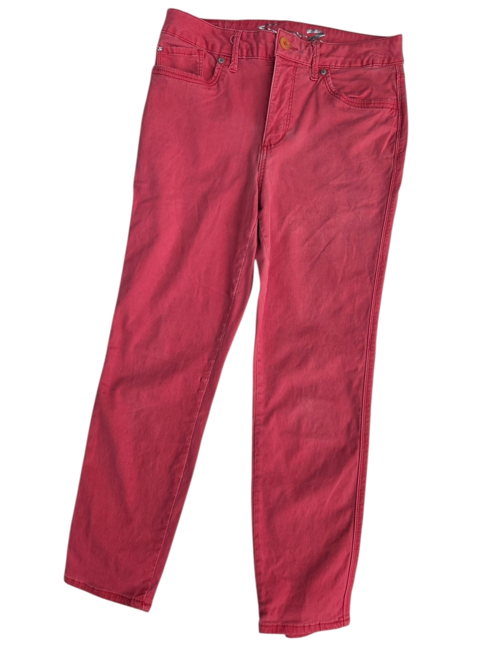 Seven7 Coral Red High-Rise Skinny Crop Jeans